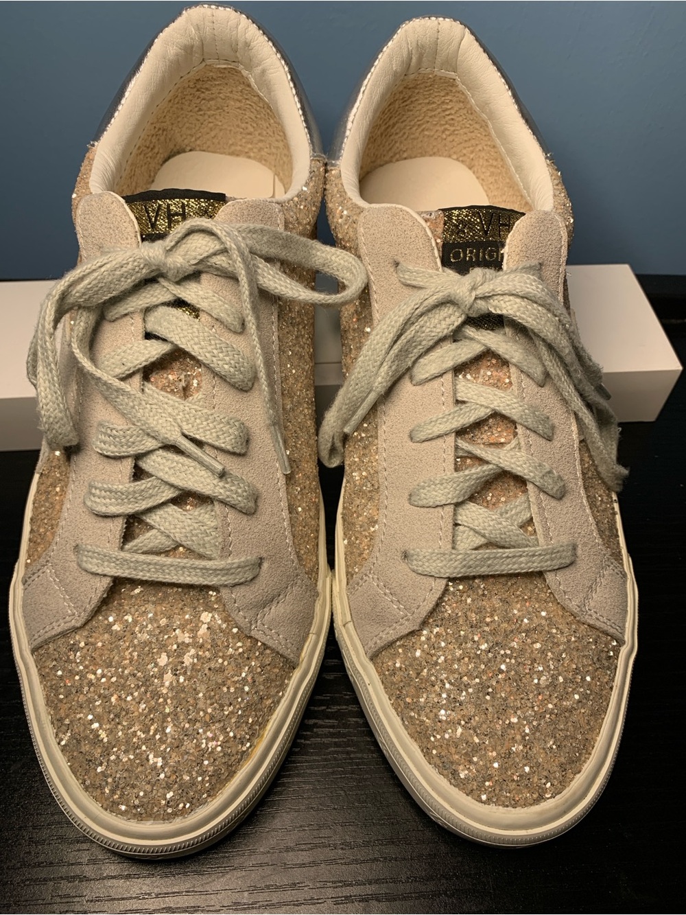 Vintage Havana Glitter Sneakers in Beige and Silver Accent